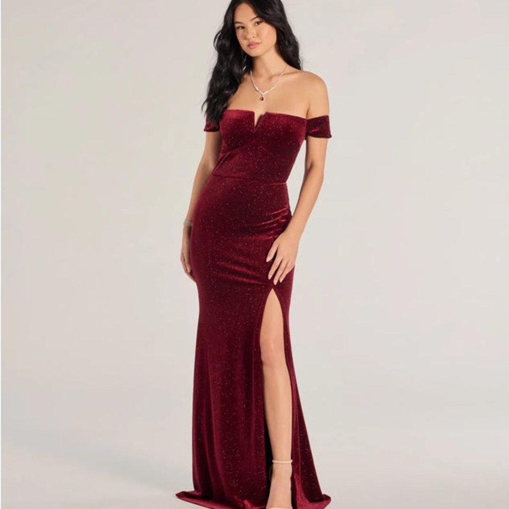 Windsor Burgundy Off-Shoulder Maxi Dress